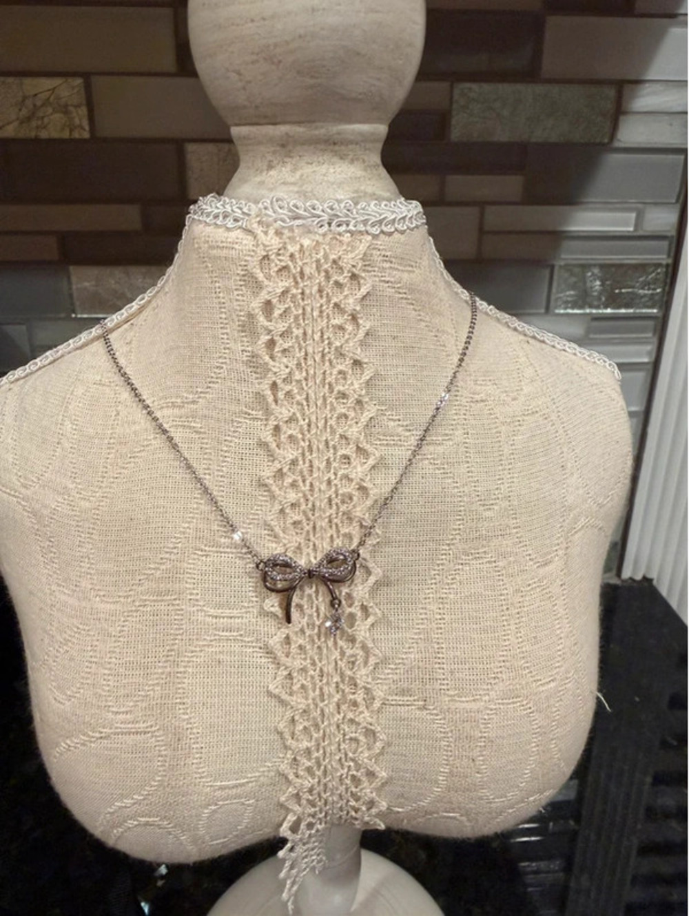 Bow Necklace with Dangle Charm